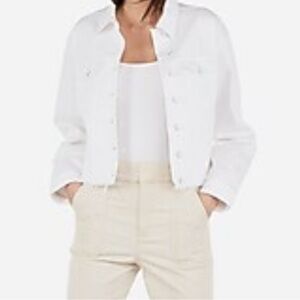 Express Crop White Jean Jacket with raw hem